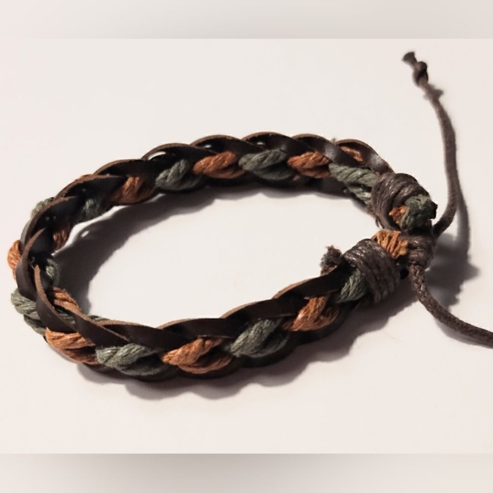 Men's bracelet‎ leather braided brown new d37